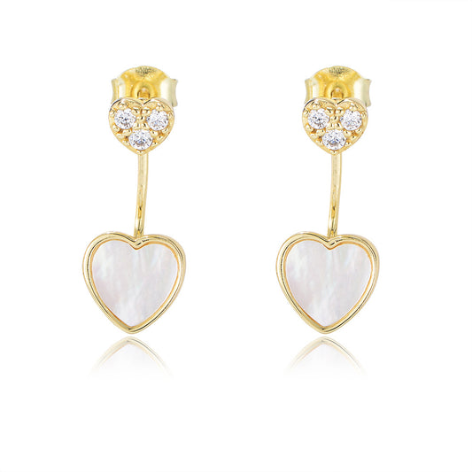Heart-shaped Mother of Pearl with Zircon Silver Drop Earrings for Women