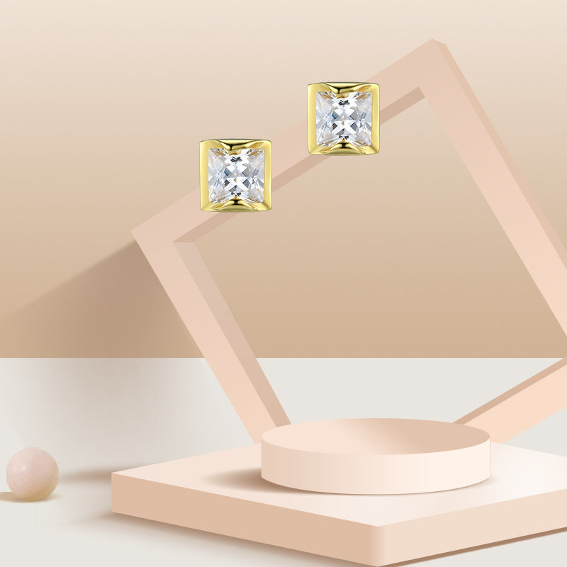 Princess Cut Zircon Silver Studs Earrings for Women