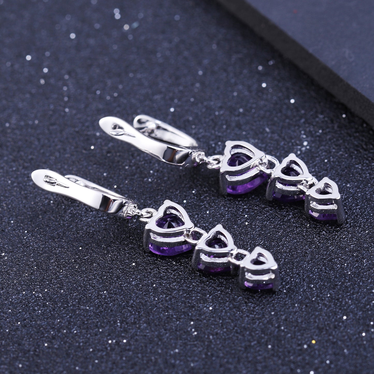 European Retro Colourful Gemstone Beading Silver Drop Earrings for Women