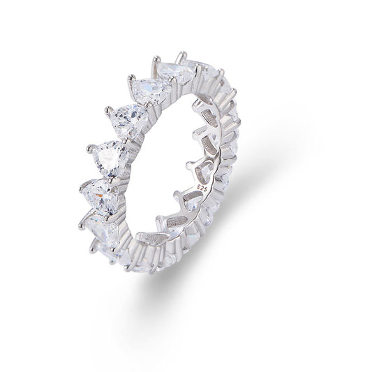 Heart Zircon Beading Sterling Silver Ring for Women