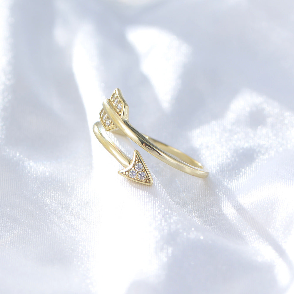 Adjustable Opening White Zircon Arrow Sterling Silver Ring for Women