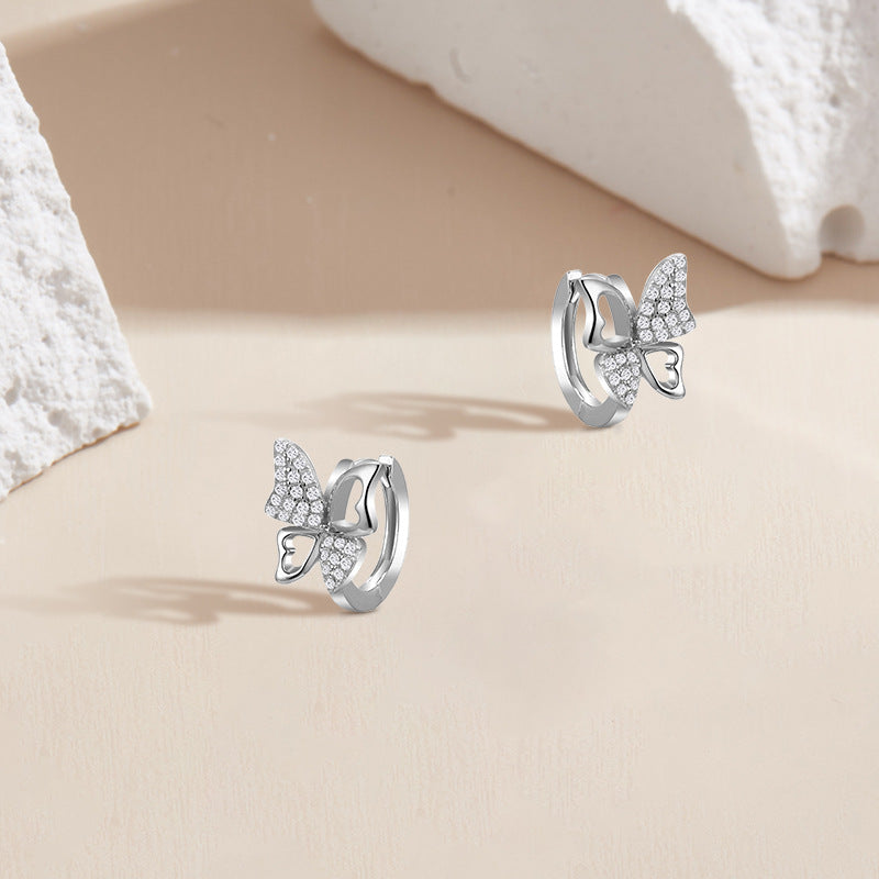 Zircon Hollow Butterfly Silver hoop Earrings for Women