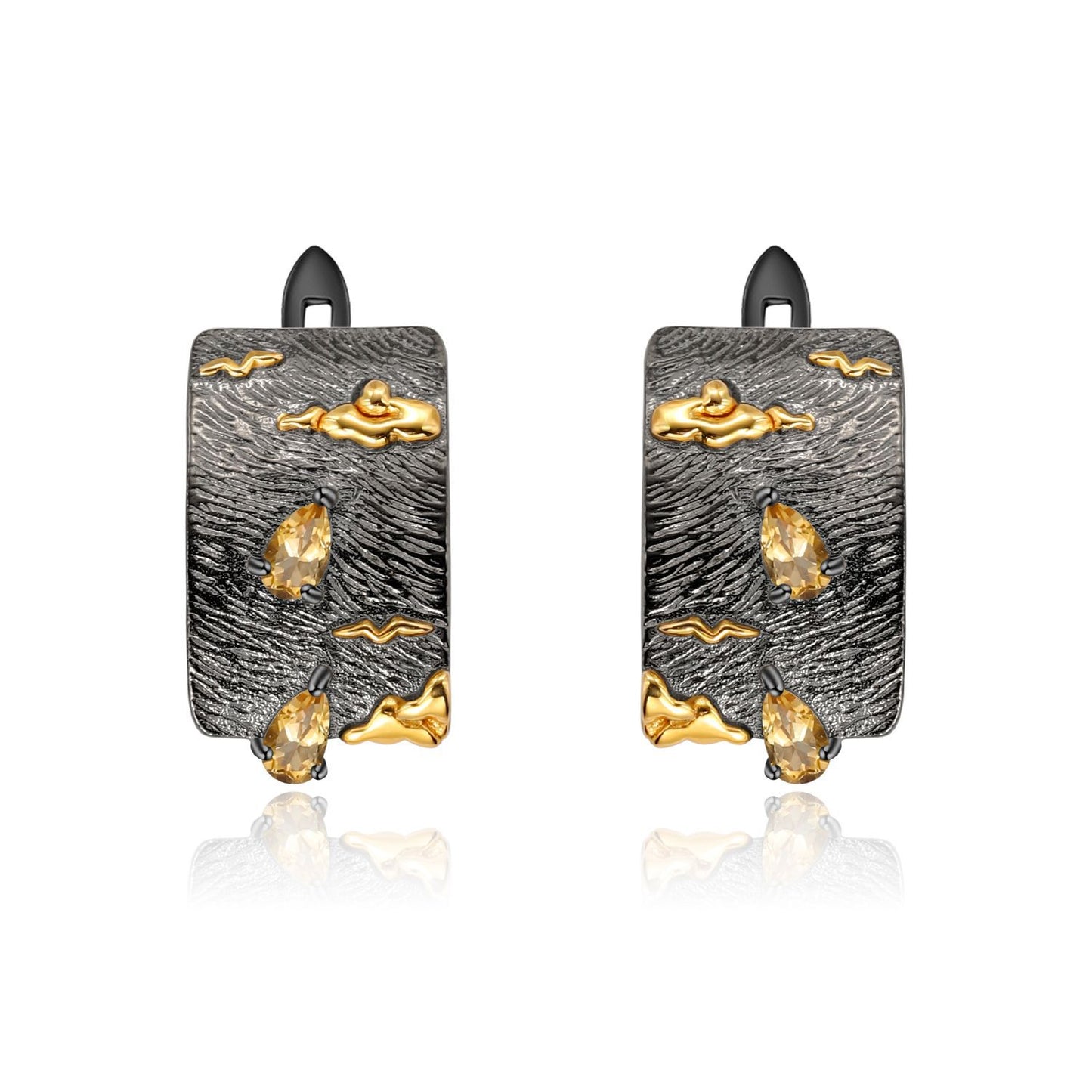 Italian Retro 925 Silver Natural Topaz Hoops for Women