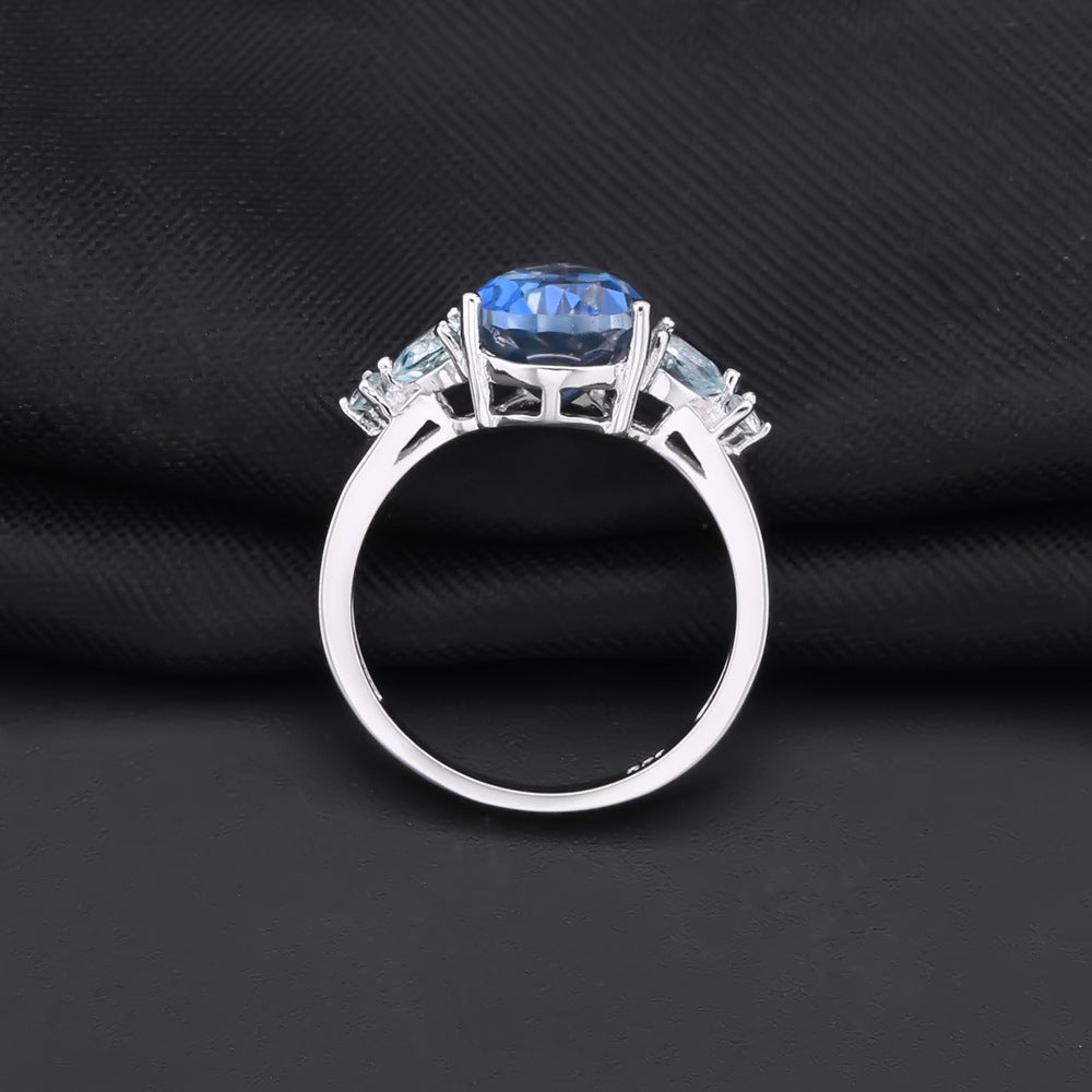 European Natural Topaz Pear Drop Cathedral Silver Ring for Women