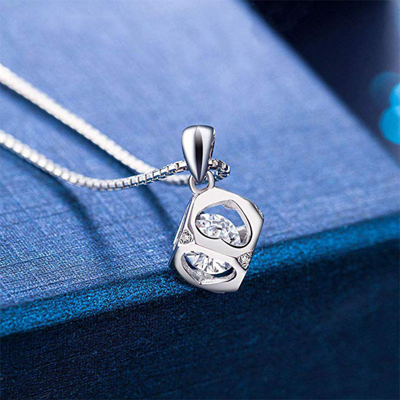 (Pendant Only) Valentine's Day Gift Love Hollow Cube with Zircon Silver Pendant for Women