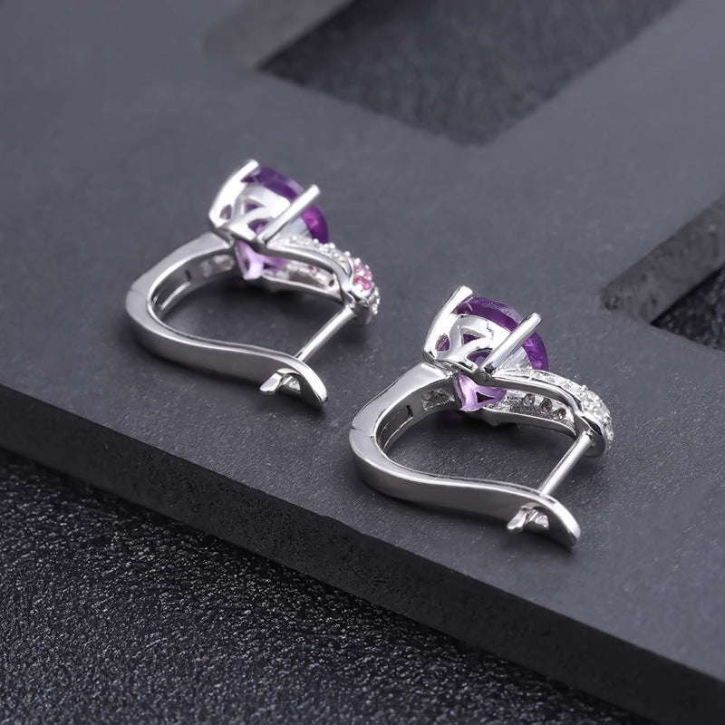 Natural Amethyst Round Cut Silver Studs Earrings for Women