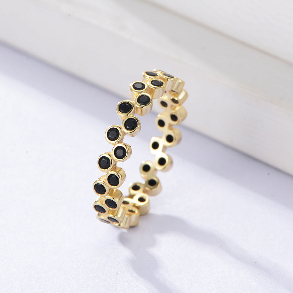 Black Zircon Fashion Beading Design Sterling Silver Ring for Women