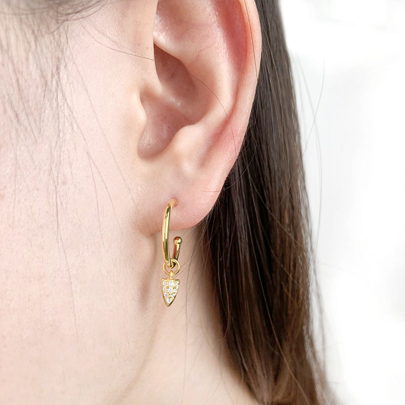 Zircon Bullet Head Silver Hoop Earrings for Women