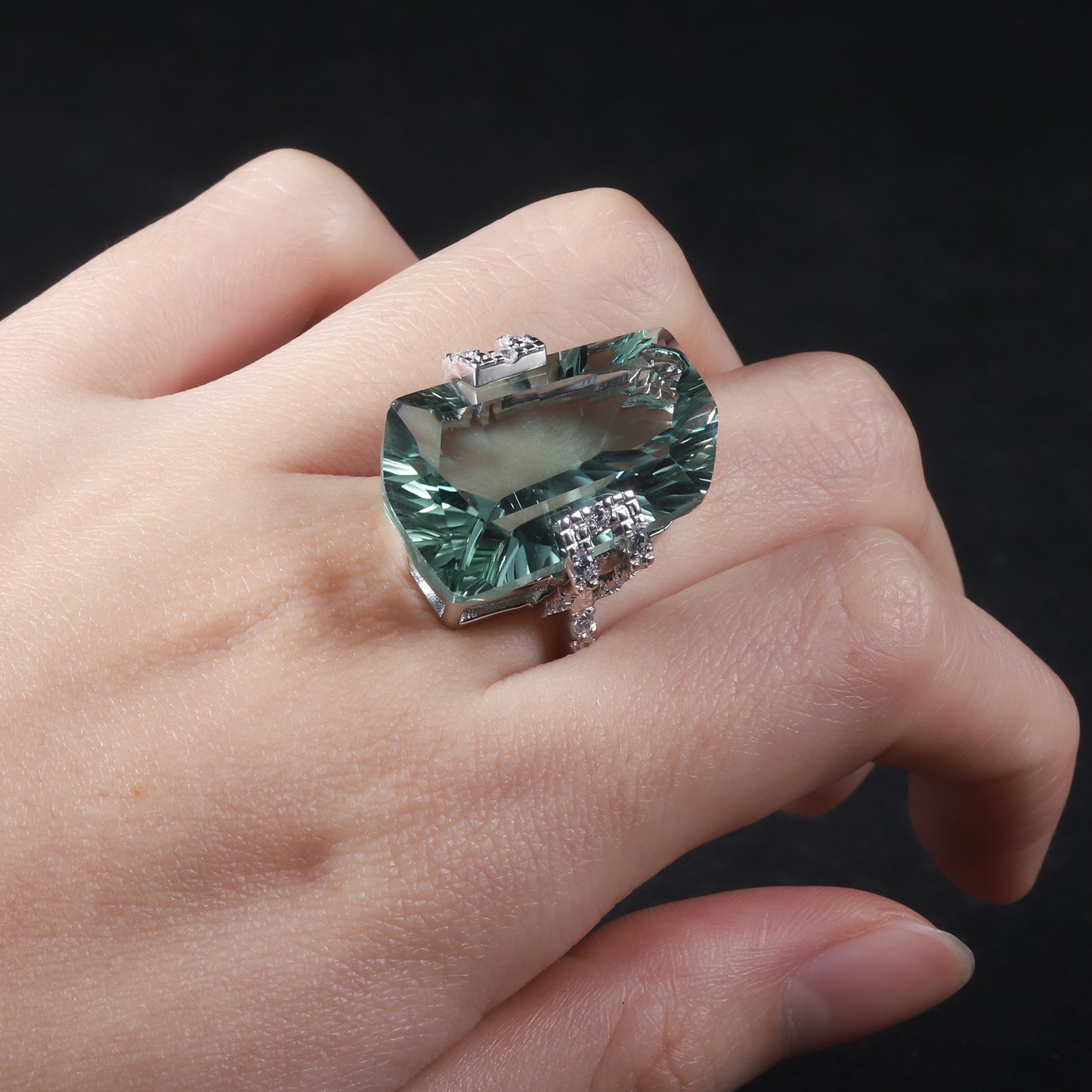 S925 Silver Natural Green Amethyst Ring for Women