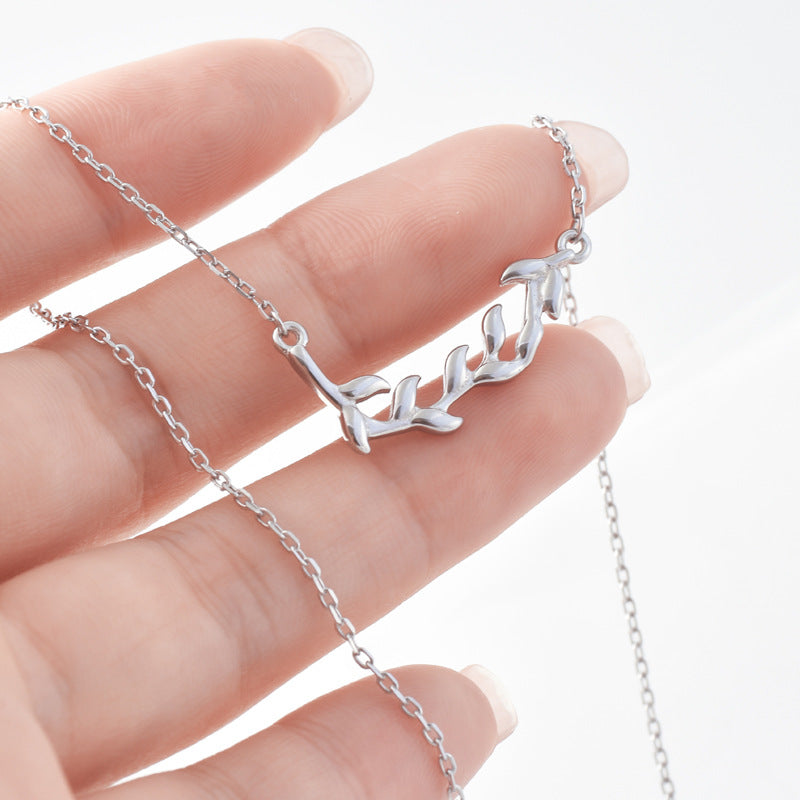 Branch Leaf Pendant Silver Necklace for Women