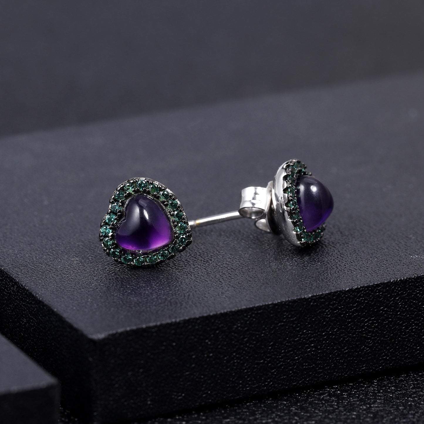 Personalized Natural Amethyst Love Silver Studs Earrings for Women