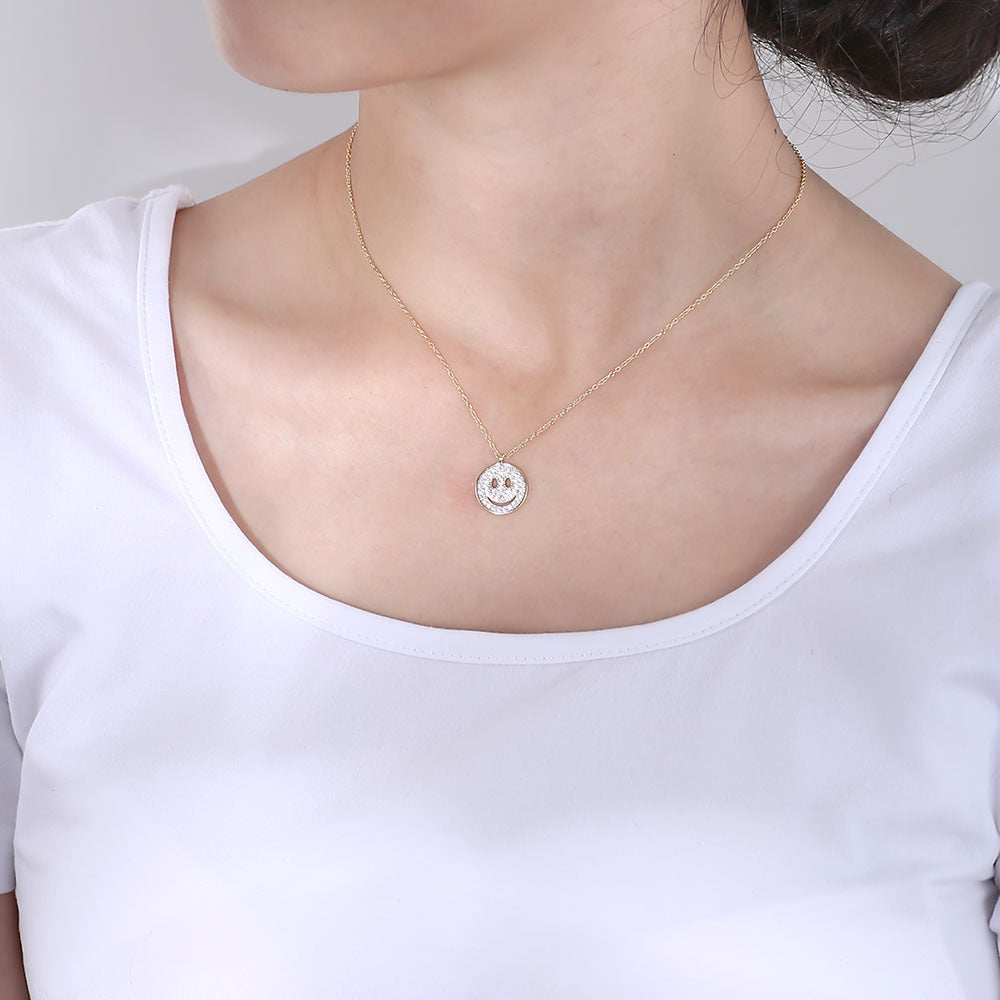 Circle Smiley Micro-set Zircon Pendant Sterling Silver Collarbone Necklace for Women