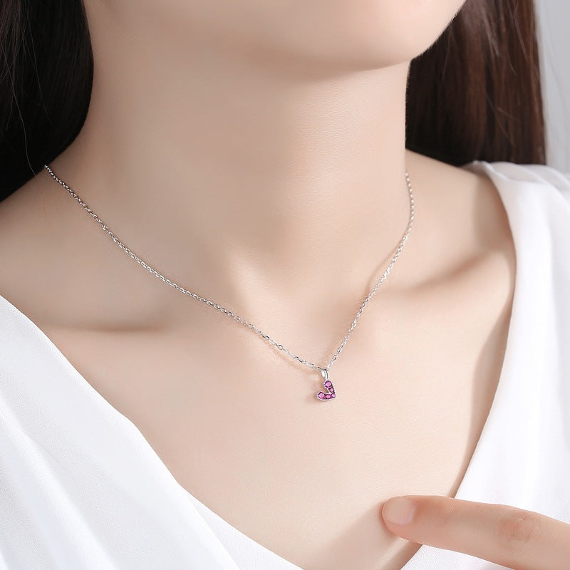 Valentine's Day Gift Zircon Heart Silver Necklace for Women