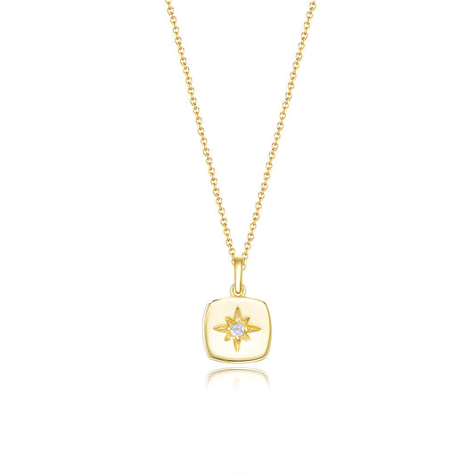 Eight-pointed Star Zircon Square Pendant Sterling Silver Necklace for Women