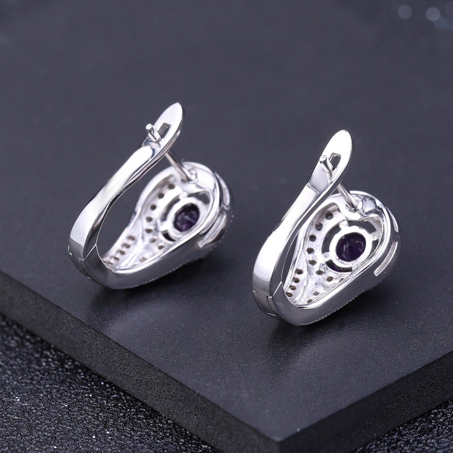 European Natural Amethyst Luxury Soleste Halo Round Cut Silver Studs Earrings for Women