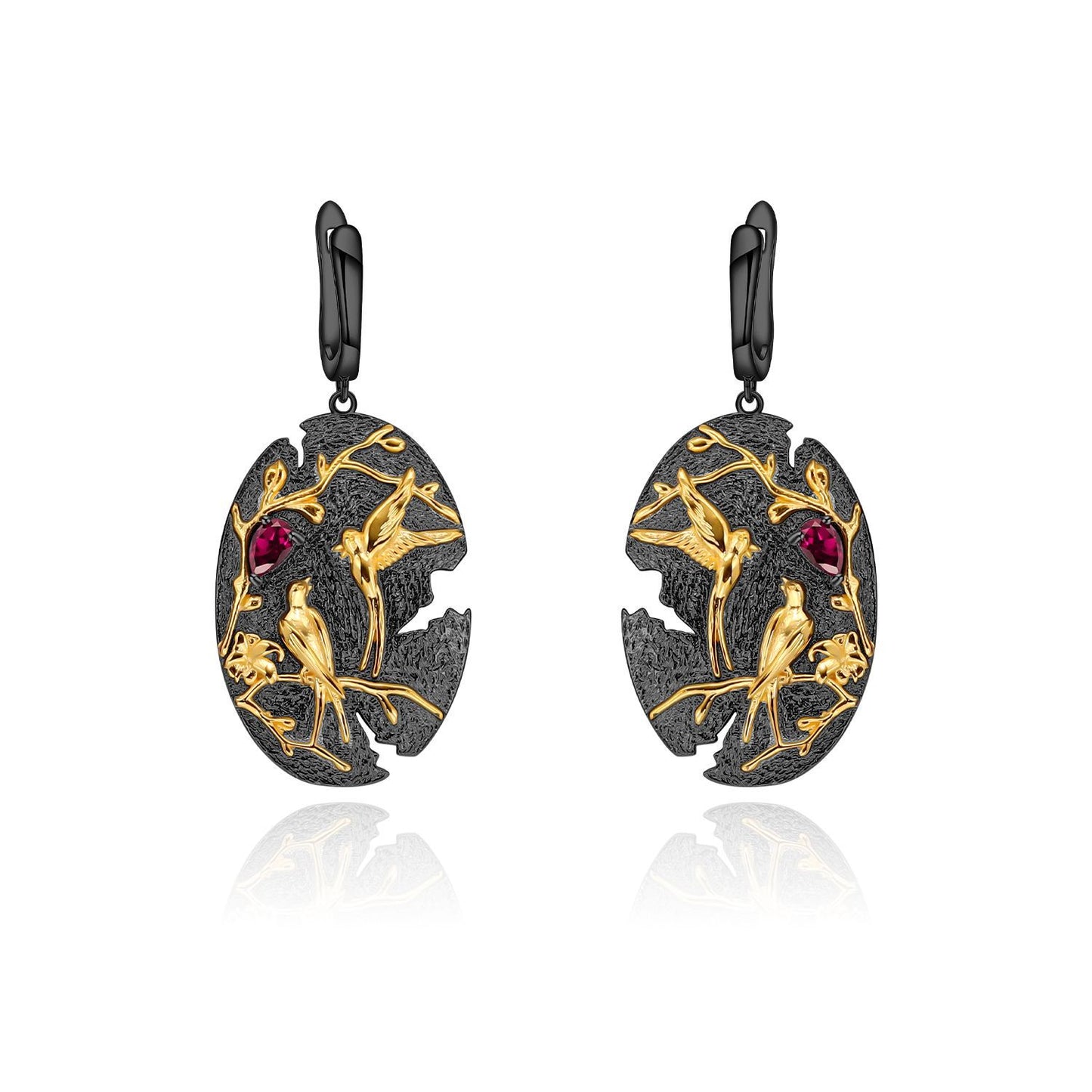 Chinese Style Magpie Design 925 silver Color Natural Amethyst Drop Earrings for Women