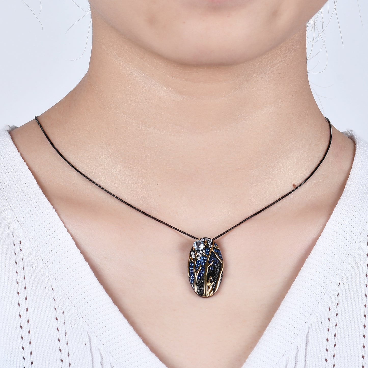 Italian Handmade Retro Jewelry Design Inlaid Natural Colorful Jewelry Oval Pendant Silver Necklace for Women