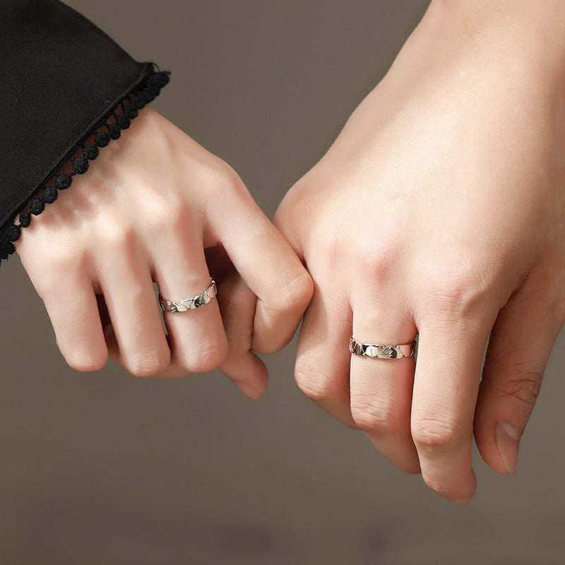 Stone Shape Silver Couple Ring