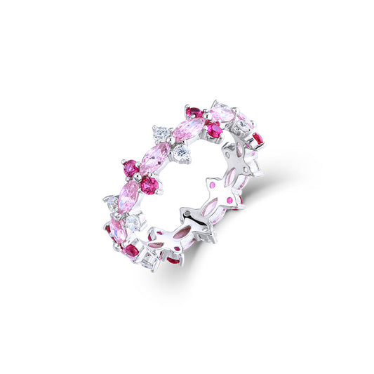 Barbie Pink Zircon Beading Silver Ring for Women
