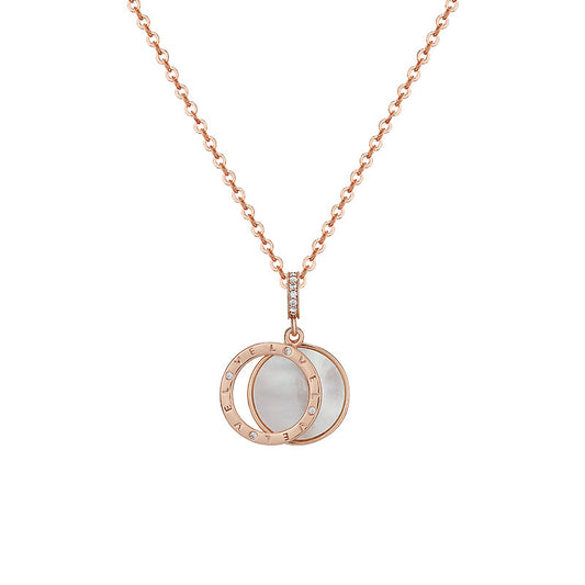 Double Circle with Mother of Pearl and Zircon Silver Necklace for Women