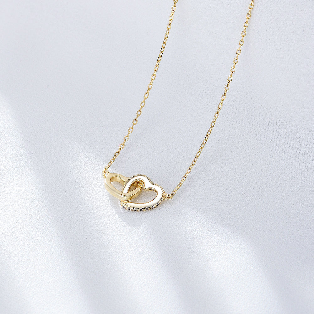 Heart-shaped Interlocking with Zircon Silver Necklace for Women