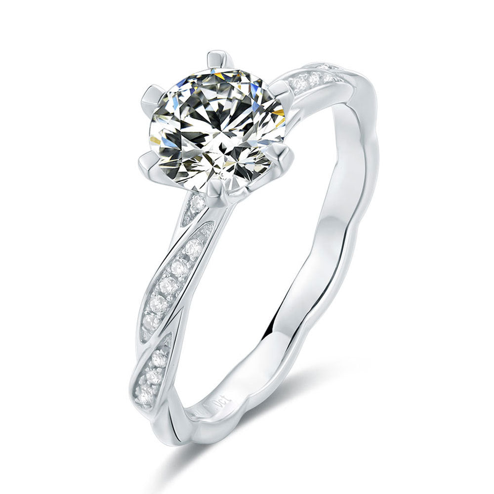 Twisted Arm 1.0 Carat Round Cut Moissanite Engagement Ring