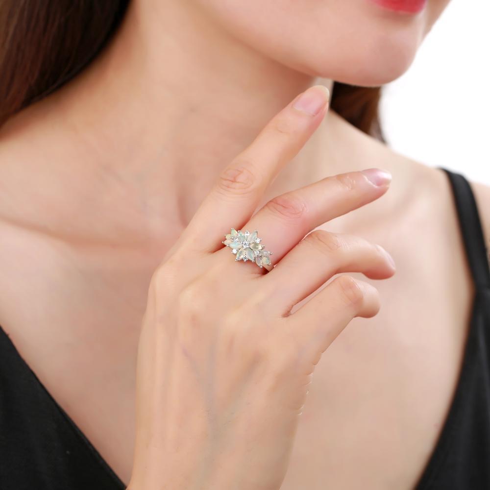 Luxury Fashion Design Natural Colourful Gemstone Flower Petals Sterling Silver Ring for Women