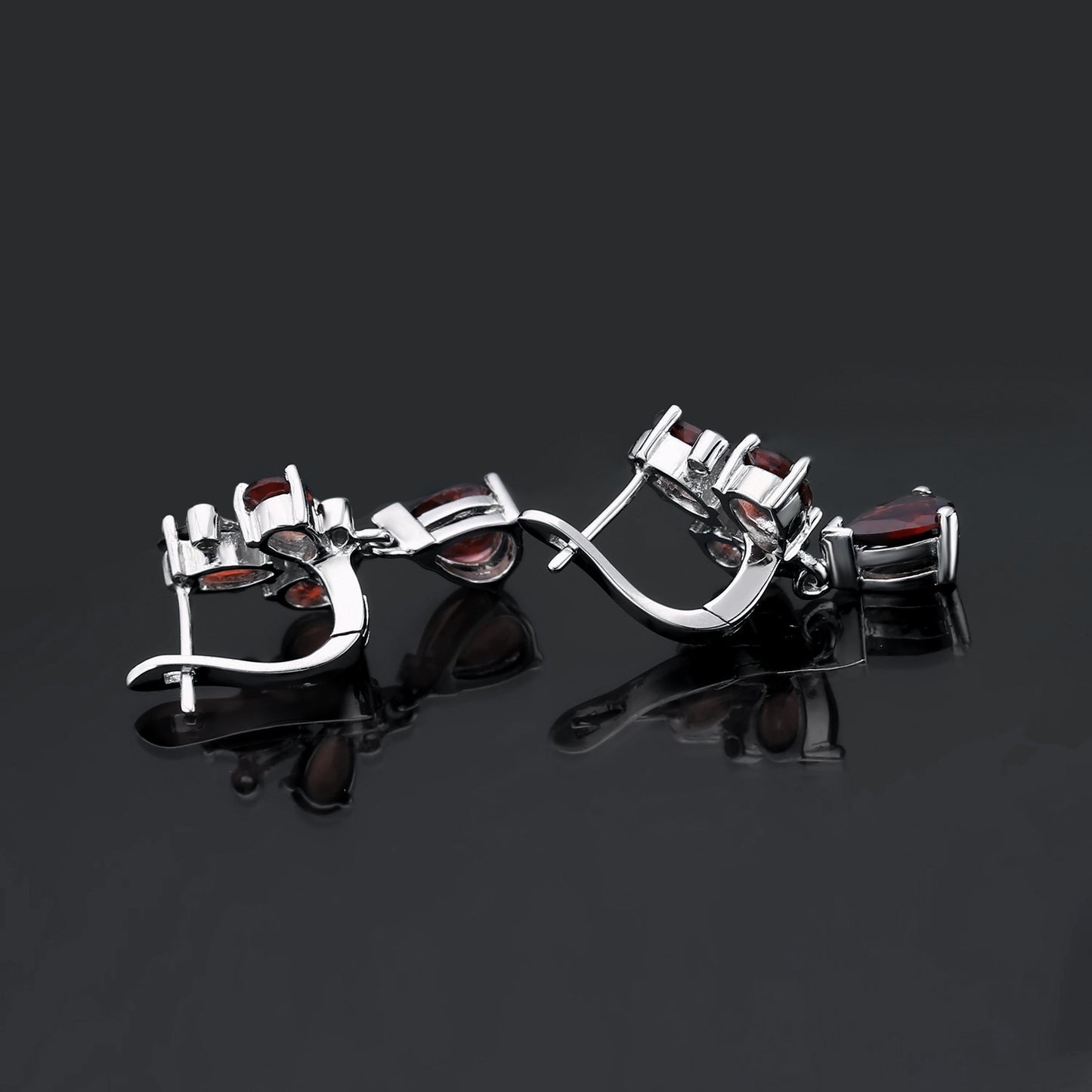 European Natural Garnet Creative Clover Design Silver Drop Earrings for Women