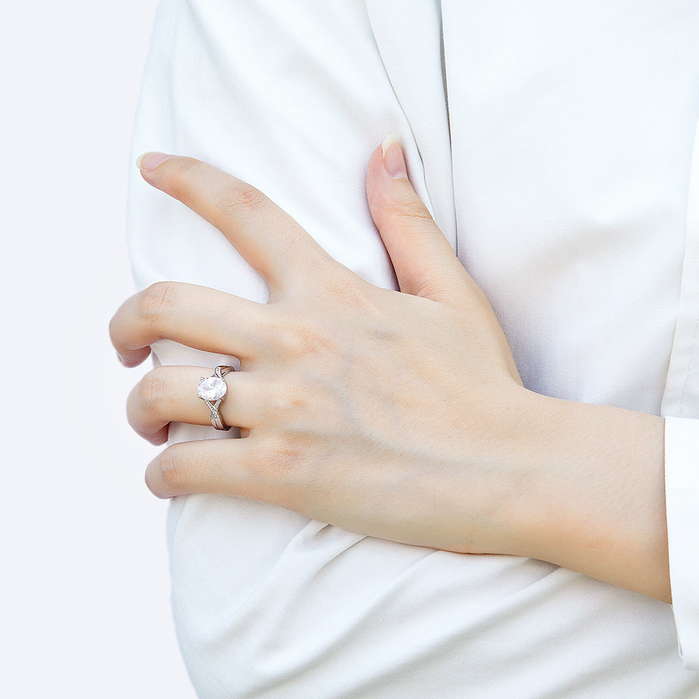 (2.0CT) Oval Zircon Modern Split Shank Silver Ring for Women