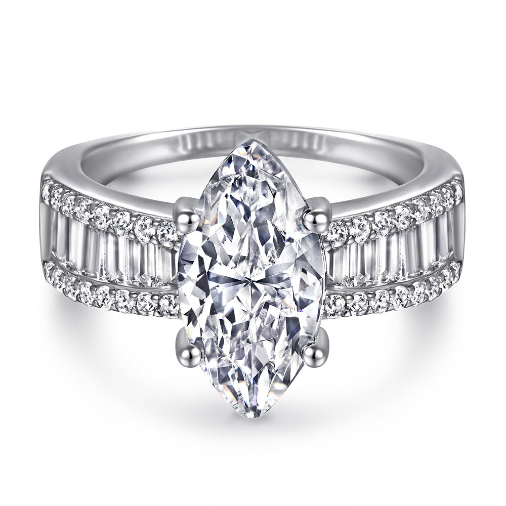 Marquise Zircon with V-shape Beading Silver Ring Set for Women