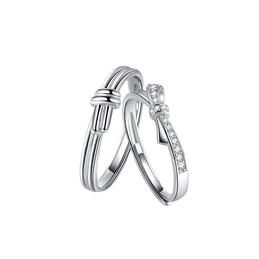 Bowknot with Zircon Silver Couple Ring for Women