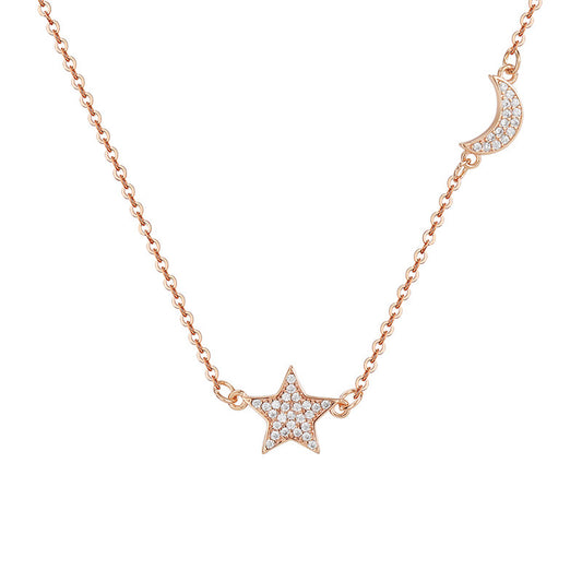 Zircon Star Pendant with Moon Silver Necklace for Women