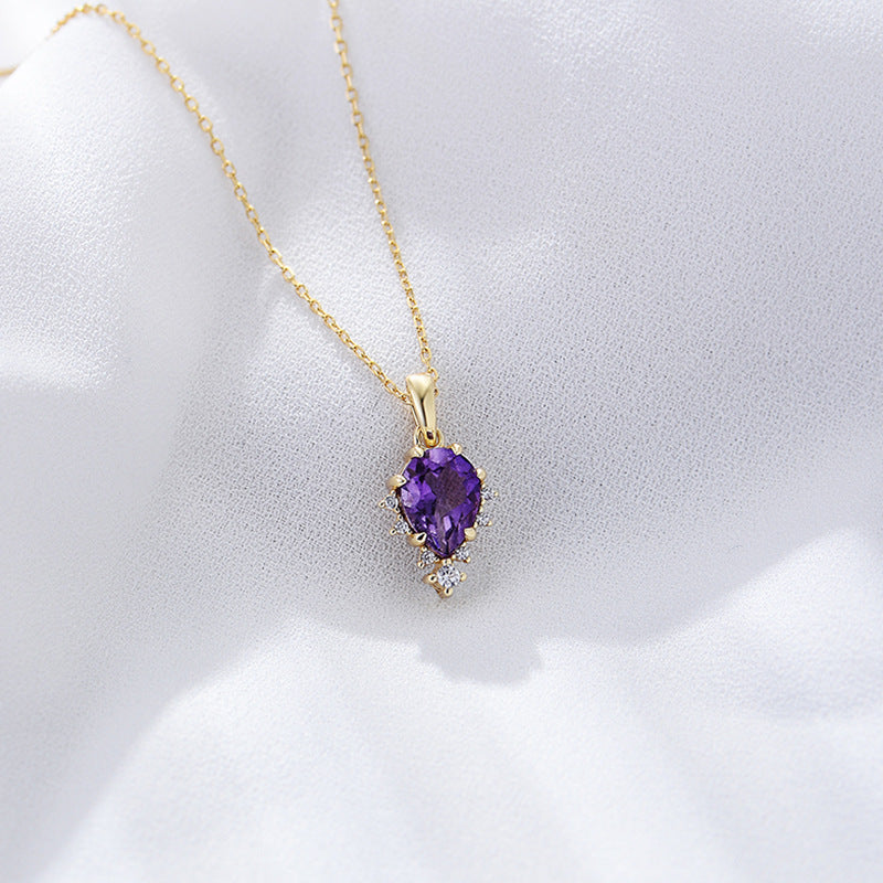 Natural Amethyst with Zircon Pendant Sterling Silver Necklace for Women