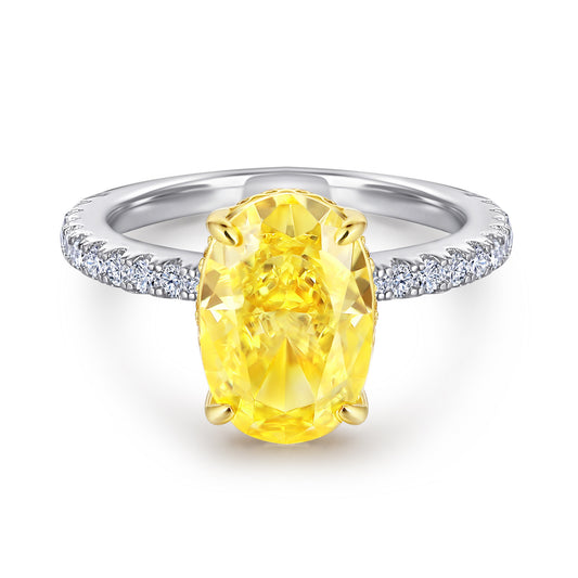 (4.5CT) Ice Cut Oval Yellow Zircon Cathedral Silver Ring for Women