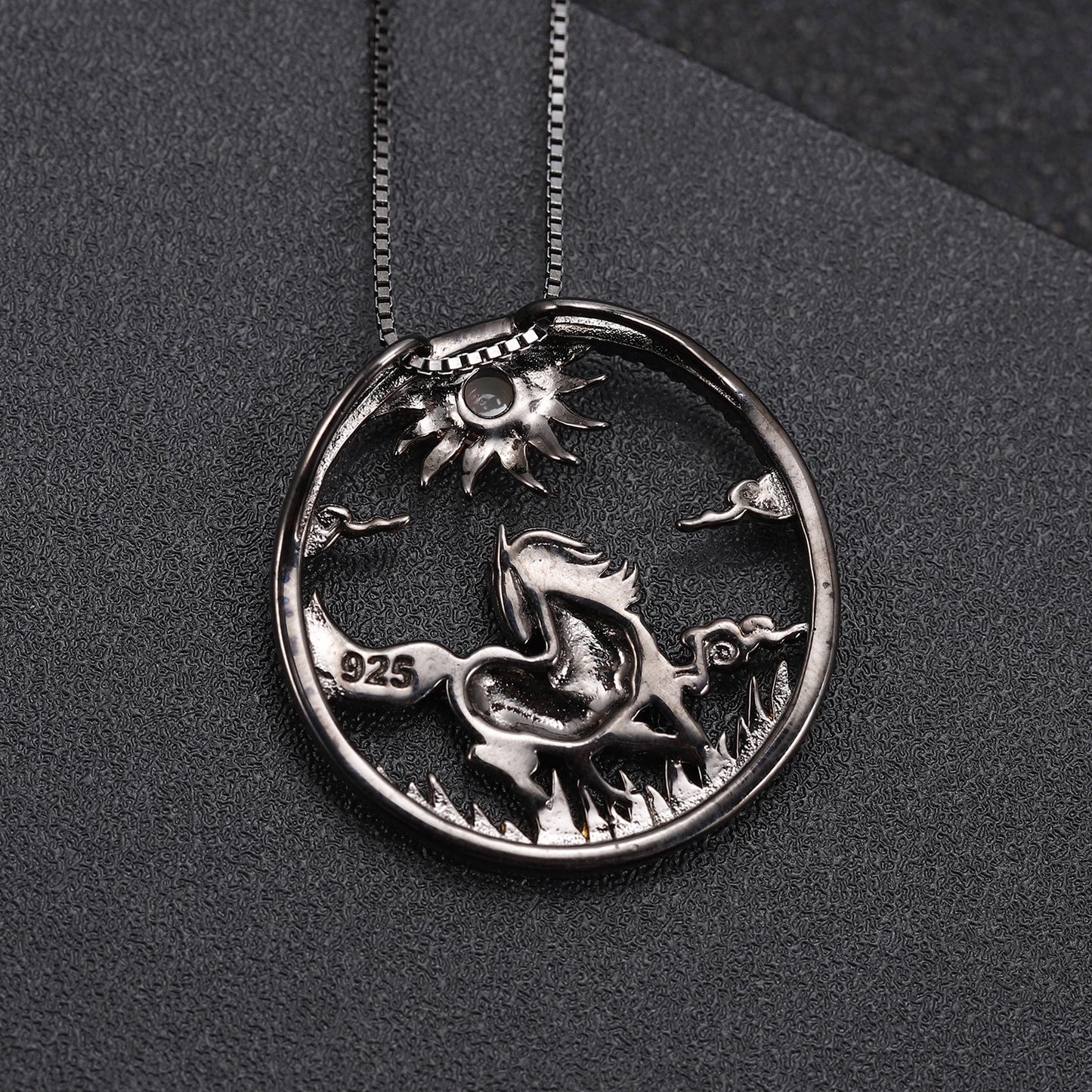Chinese Style Element Design Zodiac Series Horse Natural Gemstone Pendant Silver Necklace for Women