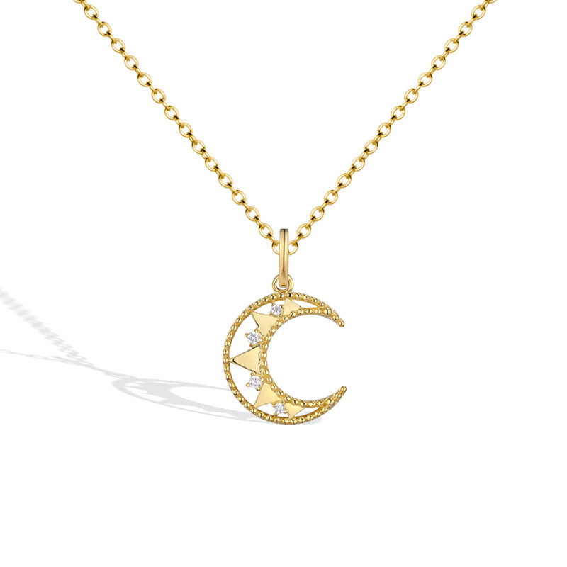 Moon with Zircon Pendant Silver Necklace for Women