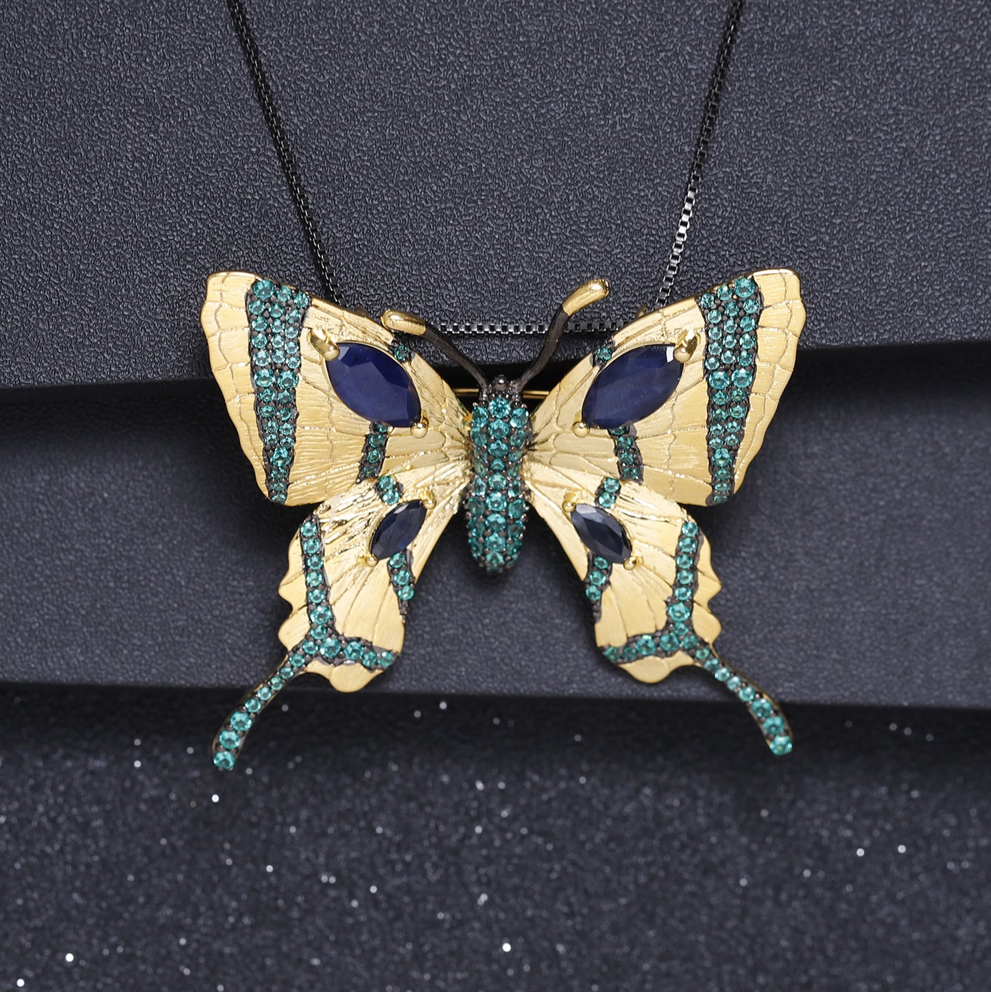 Brooch Pendant Dual-use Inlaid Natural Gemstone Butterfly Pendant Silver Necklace for Women