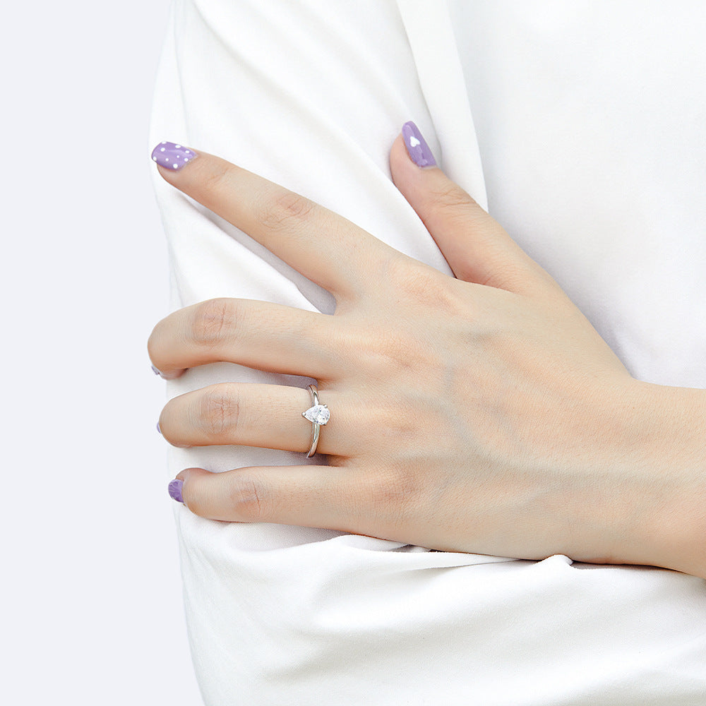 Pear Drop Zircon Solitaire Silver Ring