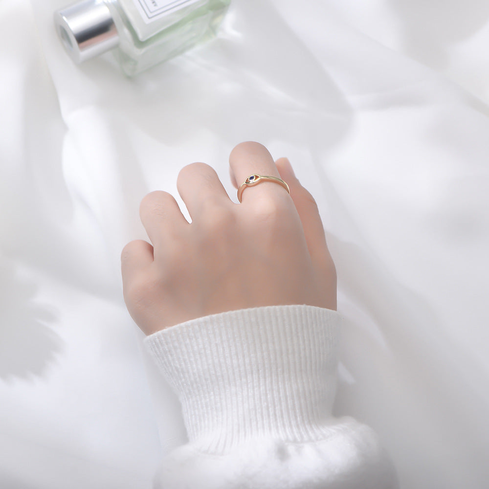 Blue Zircon Devil's Eye Design Sterling Silver Ring for Women