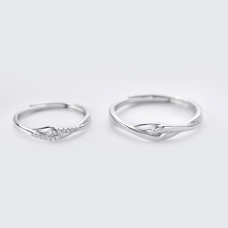 Romantic Interlaced Buckle Silver Couple Ring