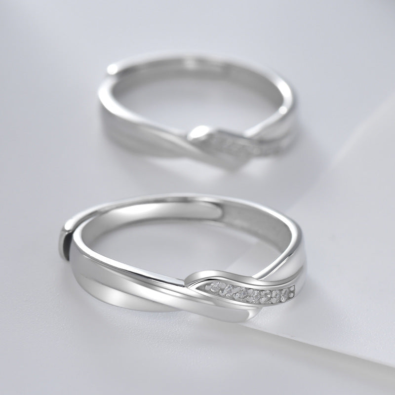 Zircon Interweave Wave Silver Couple Ring