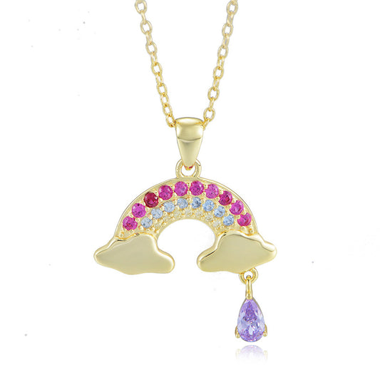 Dream Rainbow with Colourful Zircon Pendant Silver Necklace for Women
