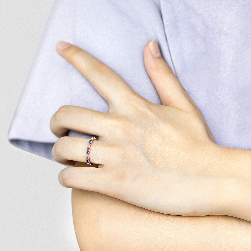 Full Row Marquise Shape with Blue Zircon silver Ring for Women