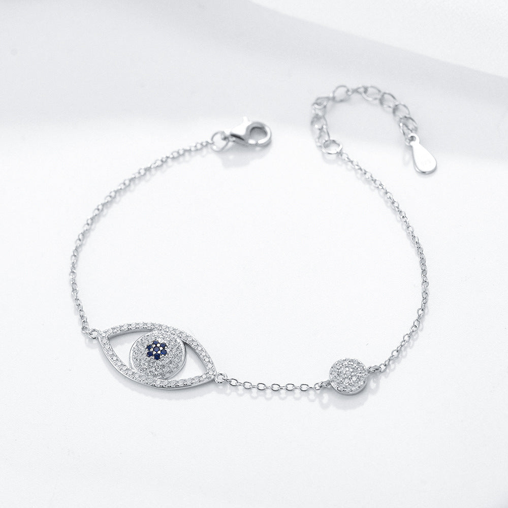 Zircon Hollow Devil's Eye Silver Bracelet for Women