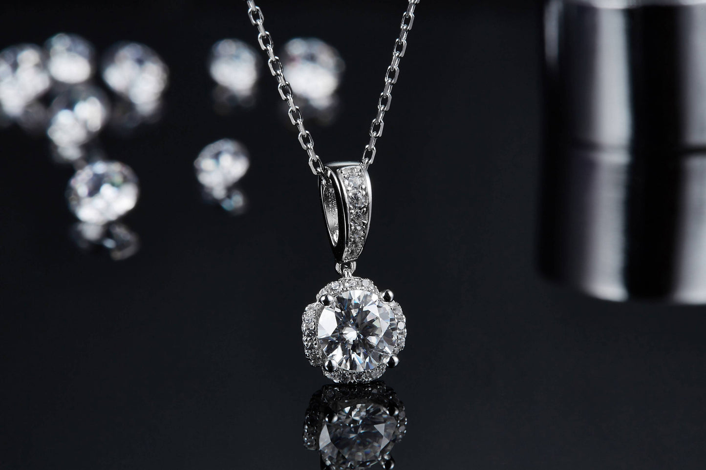 Moissanite Soleste Round Halo Pendant for Women
