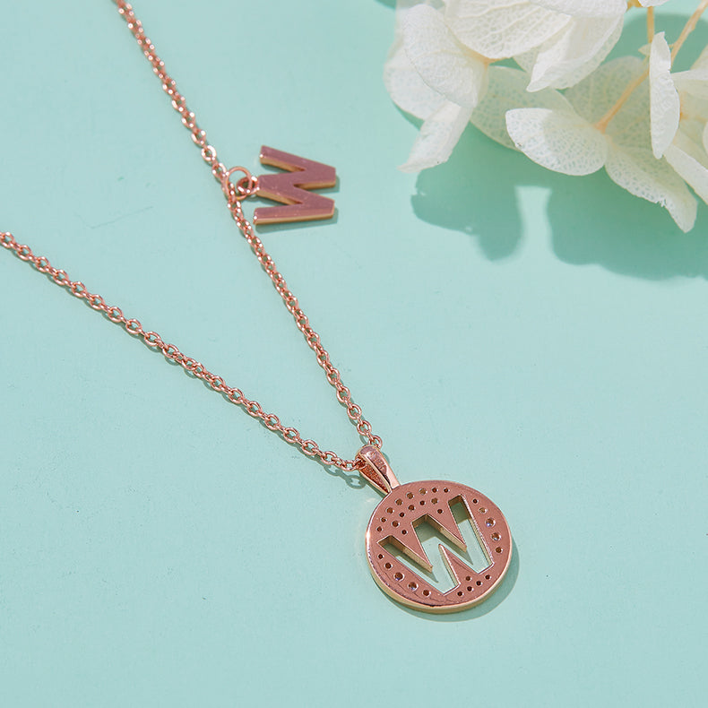 (Rose Gold Colour) Letter W Moissanite Necklace for Women