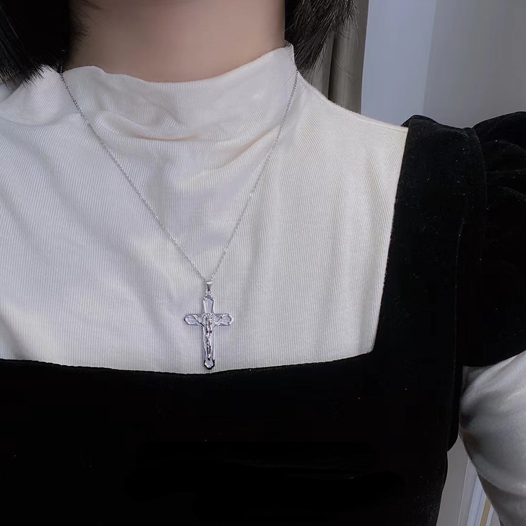 Jesus Cross Pendant Silver Necklace for Women