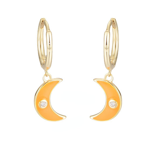Colourful Moon with Zircon Silver Drop Earrings for Women