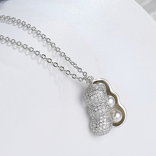 Zircon Peanut with Pearl Silver Necklace for Women