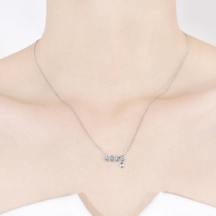 Valentine's Day Gift LOVE Letter with Zircon Silver Necklace for Women